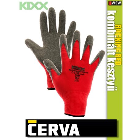 Cerva Kixx ROCKING RED textil kötötött latex kesztyű - munkakesztyű