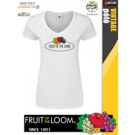 Fruit of the Loom VINTAGE WHITE feliratos női póló - munkaruha - utcai ruházat