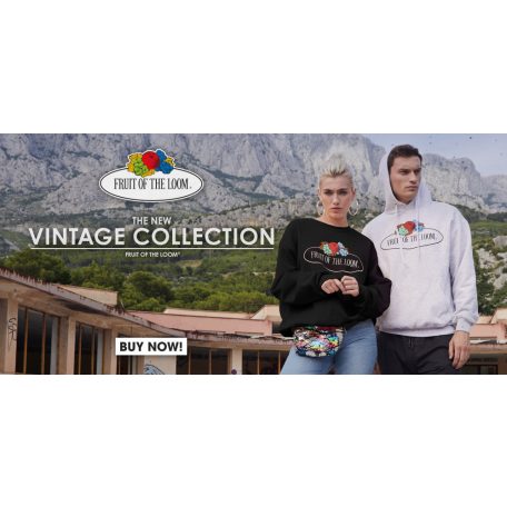 Fruit of the Loom VINTAGE BLACK feliratos férfi kapucnis pulóver - munkaruha - utcai ruházat