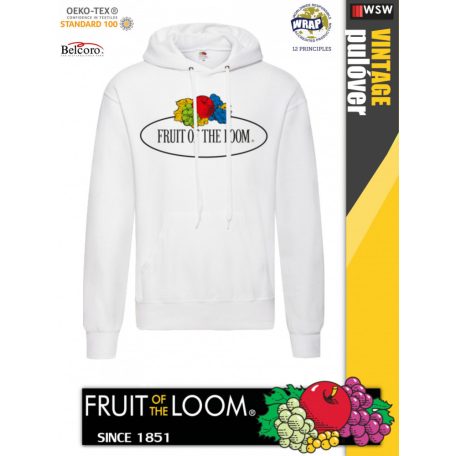 Fruit of the Loom VINTAGE WHITE feliratos férfi kapucnis pulóver - munkaruha - utcai ruházat