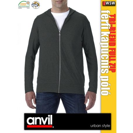 Anvil Tri-Blend férfi zipzáras kapucnis póló