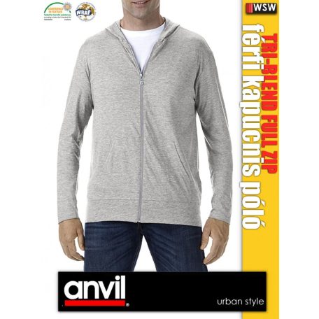 Anvil Tri-Blend férfi zipzáras kapucnis póló