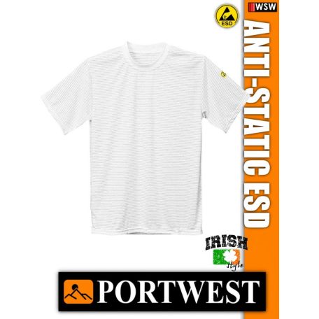 Portwest ESD WHITE antisztatikus kereknyakú póló - munkaruha