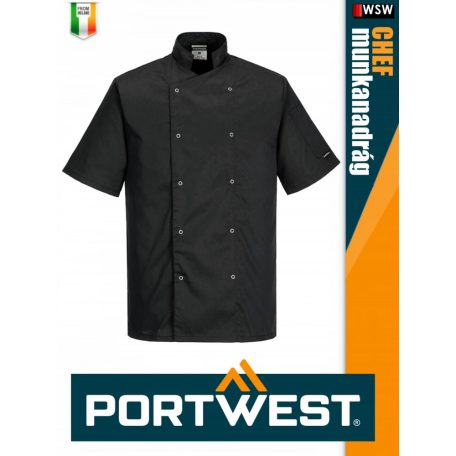 Portwest HORECA BLACK CUMBRIA rövidujjú séfkabát - munkaruha