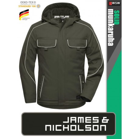 James & Nicholson SOLID OLIVE technikai hőtükrös bélelt softshell kabát - munkaruha