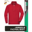 James & Nicholson SOLID RED technikai zippzáras pamutgazdag pulóver - munkaruha