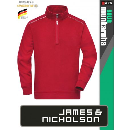 James & Nicholson SOLID RED technikai zippzáras pamutgazdag pulóver - munkaruha