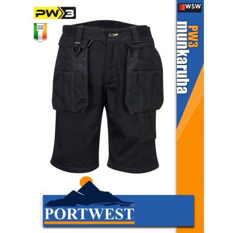 Portwest PW3 BLACK oldalzsebes rövid munkanadrág - munkaruha