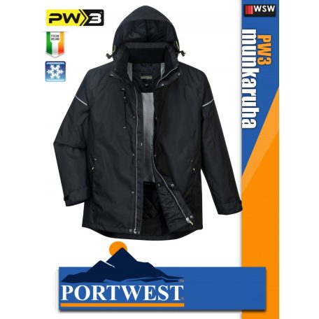 Portwest PW3 BLACK bélelt téli munkakabát - munkaruha
