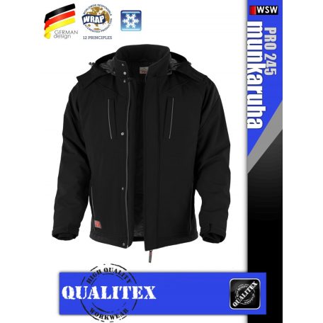 Qualitex PRO 245 BLACKGREY prémium téli bélelt softshell technikai kabát - munkaruha