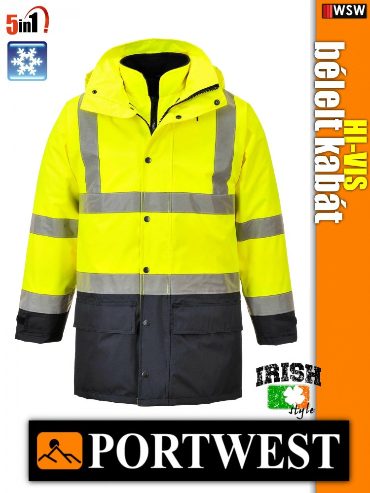 Portwest HI VIS jólláthatósági bélelt kabát 5in1 Portwest HI VIS jólláthatósági téli kabát 4in1 munkaruha