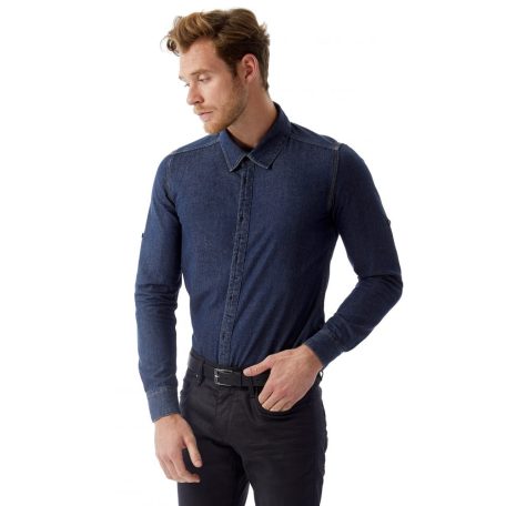 B&C DENIM VISION férfi rövidujjú ing - munkaruha