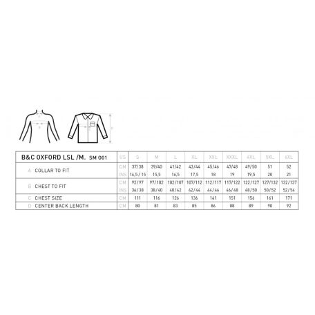 B&C OXFORD férfi hosszúujjú ing - munkaruha