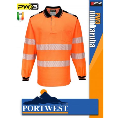 Portwest PW3 ORANGE jólláthatósági hosszúujjú galléros póló - munkaruha
